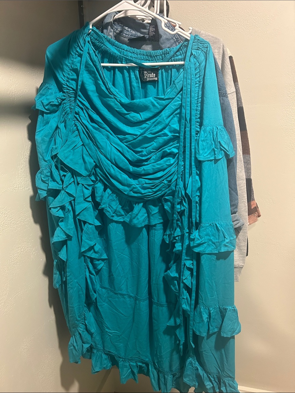 Pirate Denim Teal Ruffled adjustable Boho skirt